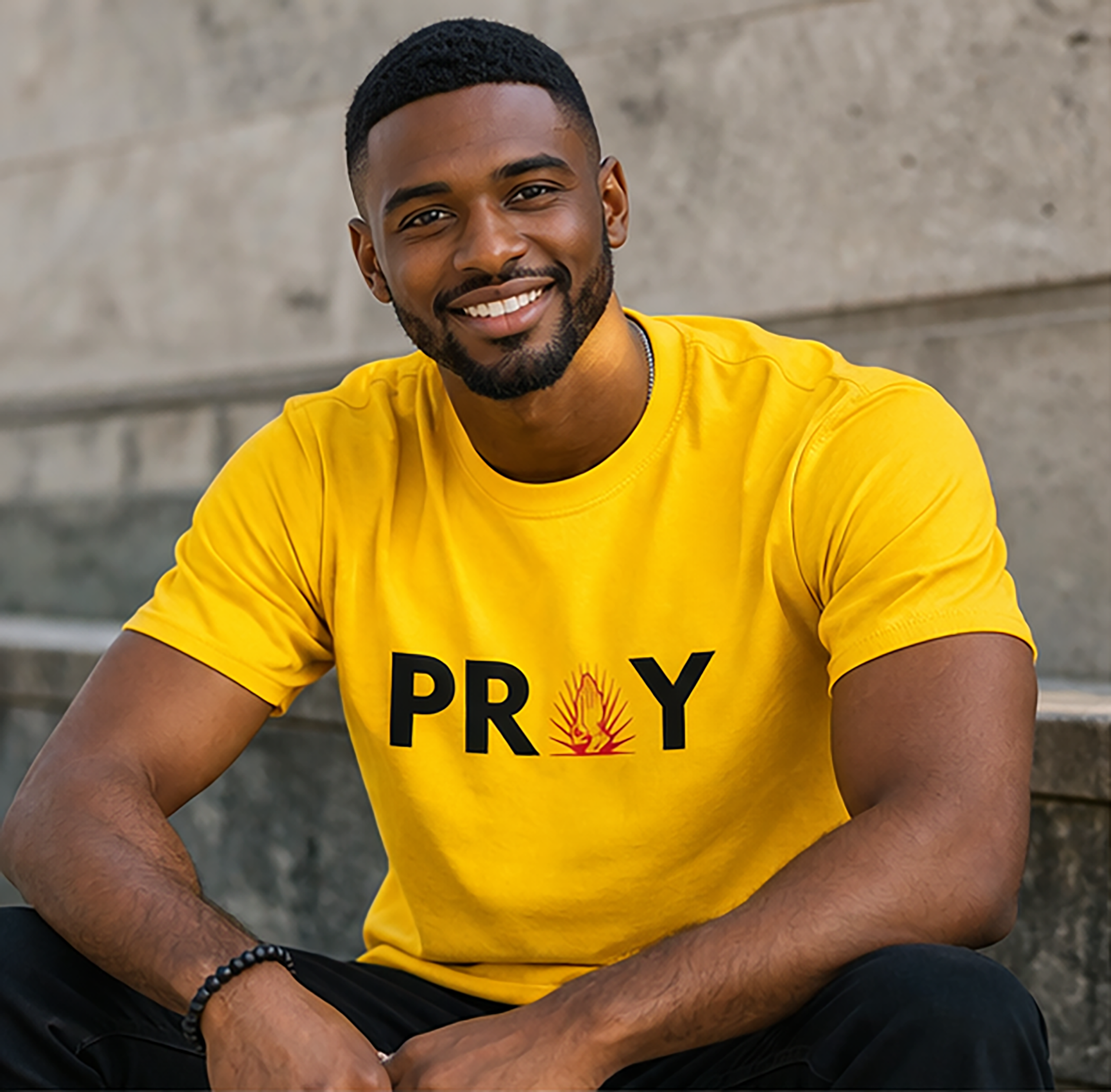 PRAY 2Men’s Christian Graphic T-Shirt – Pray 2.0 | Premium Cotton Streetwear | Yellow | Made in Ghana - Image 3