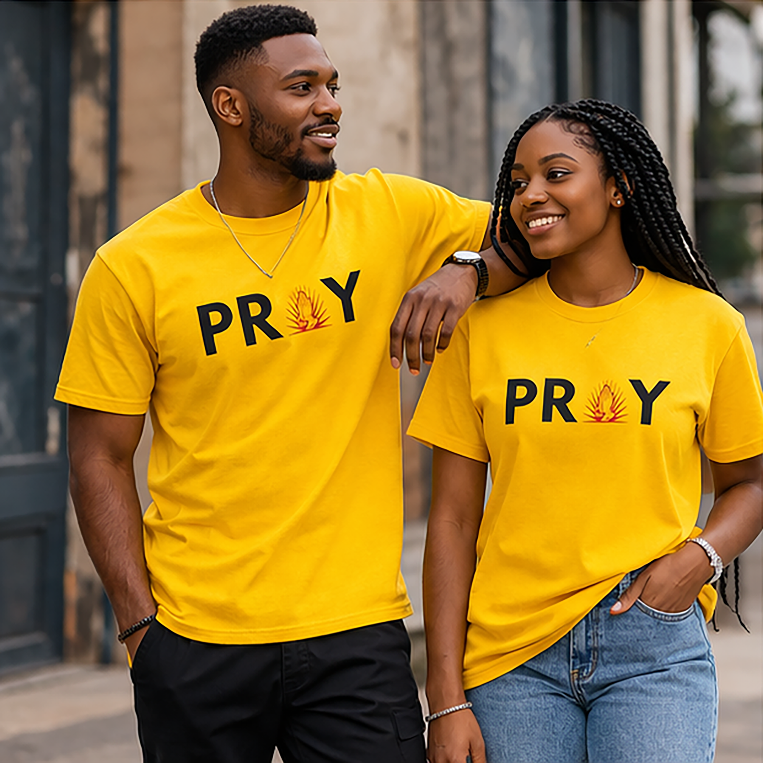PRAY 2Men’s Christian Graphic T-Shirt – Pray 2.0 | Premium Cotton Streetwear | Yellow | Made in Ghana - Image 4
