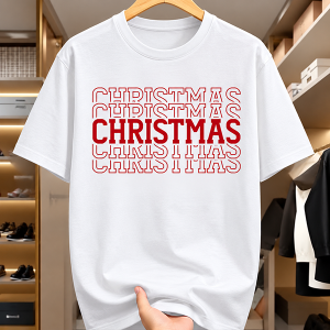 White Christmas T-shirt with bold red repeated CHRISTMAS typography