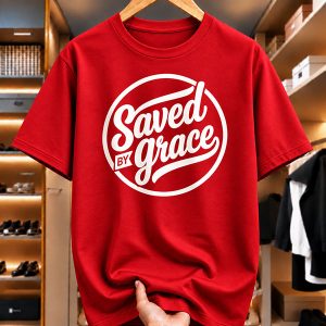 Red Saved by Grace Christian graphic T-shirt by Penpoint Studios